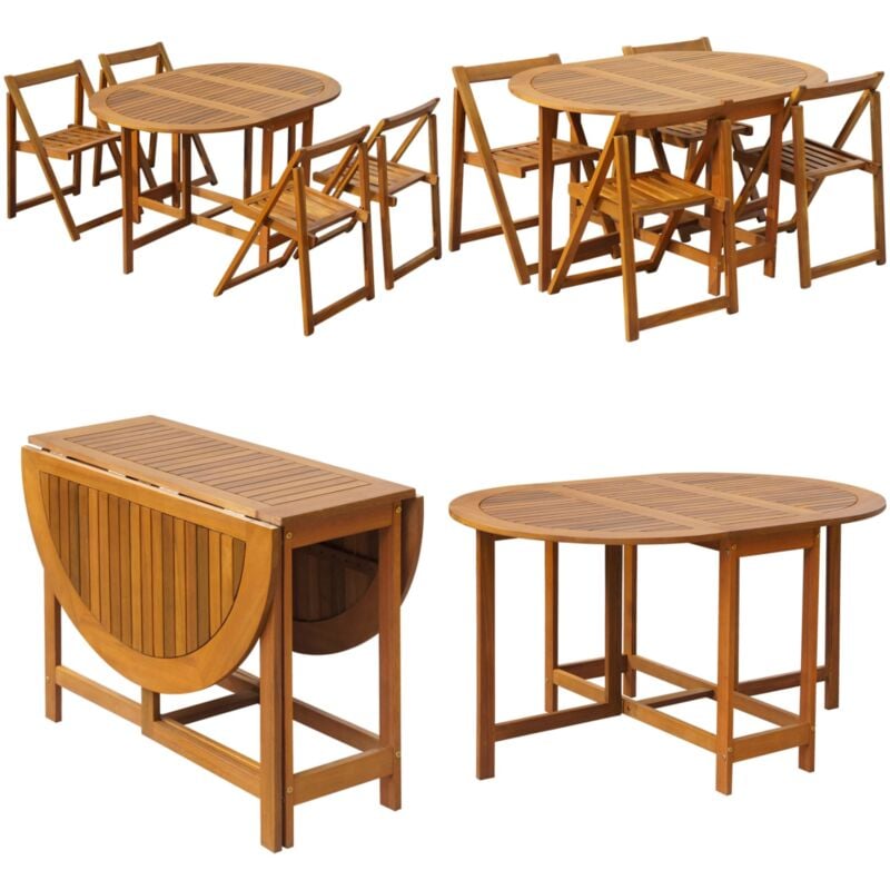 Ensemble à manger d'extérieur pliable 5pcs Bois d'acacia solide - Salon De Jardin - Mobilier De Jardin - Table Extensible - Chaises Pliantes - Acacia