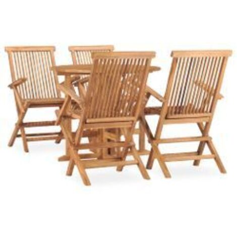 Mobilier à dîner d'extérieur pliable 5 pcs Bois solide de teck