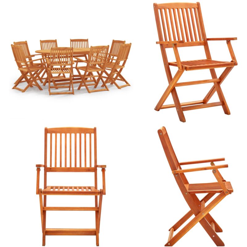 Ensemble à manger d'extérieur pliable 9 pcs Bois d'eucalyptus - Meubles De Jardin - Salon De Jardin - Set De Table - Ensemble Repas Extérieur - Table