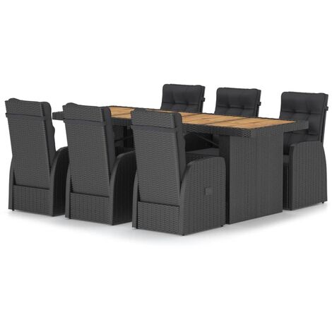 Mobilier à dîner jardin 7 pcs avec coussins Résine tressée Noir 3