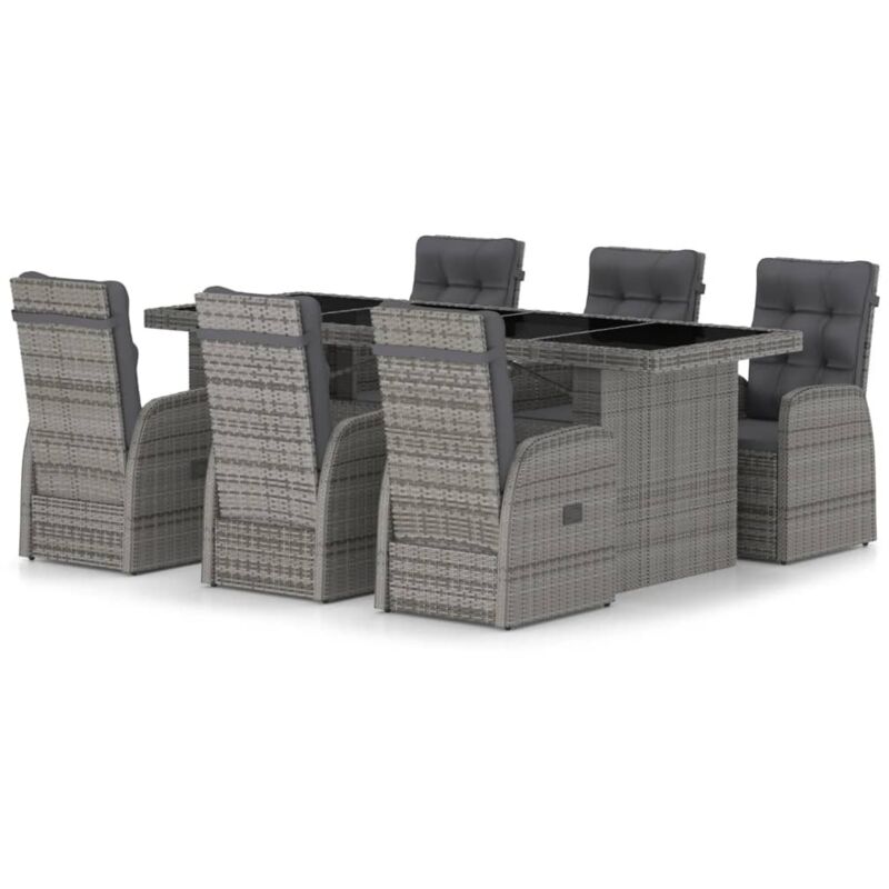 vidaXL Salon de jardin 7 pcs avec coussins Résine tressée Gris
