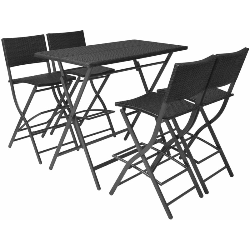 Mobilier à dîner pliable jardin 5 pcs Acier Résine tressée Noir Mobilier à dîner pliable jardin 5 pcs Acier Résine tressée Noir