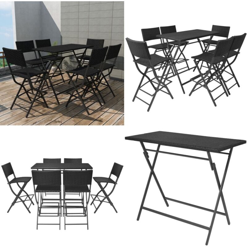 Ensemble à manger d'extérieur pliable 7pcs Acier Résine tressée - Meubles De Jardin - Salon De Jardin - Set De Bar Extérieur - Mobilier D'extérieur