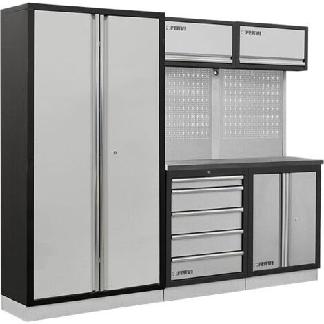 Mobilier atelier modulable avec plateau armoires et tiroirs en inox Fervi a008t