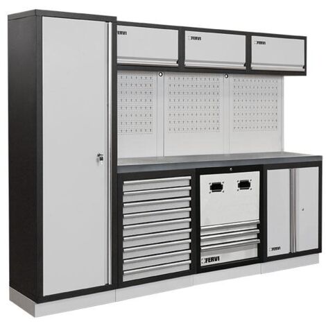 Mobilier atelier modulable avec plateau armoires et tiroirs en inox Fervi a008u