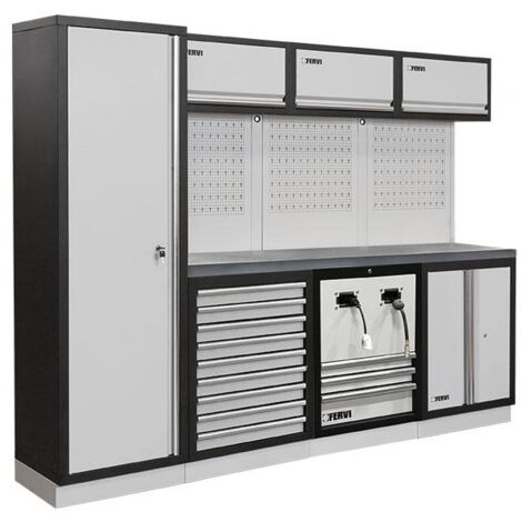 Mobilier atelier modulable avec plateau armoires et tiroirs en inox Fervi a008uf