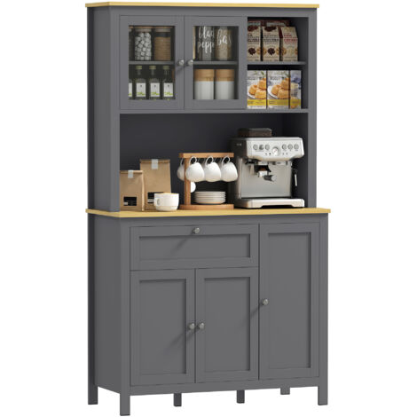 Mobilier cuisine auxiliaire garde-manger 5 portes, étagère réglable plan micro-ondes, 100x40x180 cm, gris