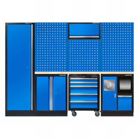 Mobilier d'atelier 10 pièces – 3 meubles bas avec armoire et étagères – Dimensions 680x350x280 mm – Finition bleue brillante – King Tony