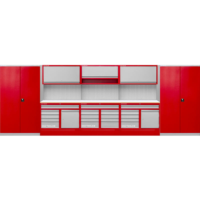Mw Tools – Mobilier d'atelier modulable 5,5 m – 2 armoires en acier soudé – Capacité de charge 50 kg par étagère – PRACO3559KK