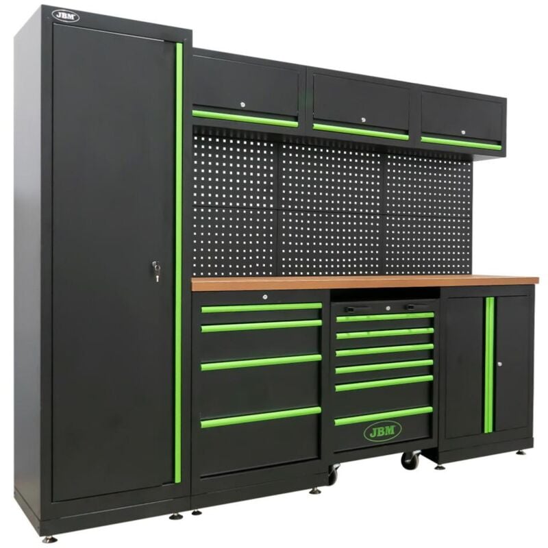 JBM - Mobilier d'atelier garage complet modulable (Armoires, panneaux perforés, servante...) et 172 outils