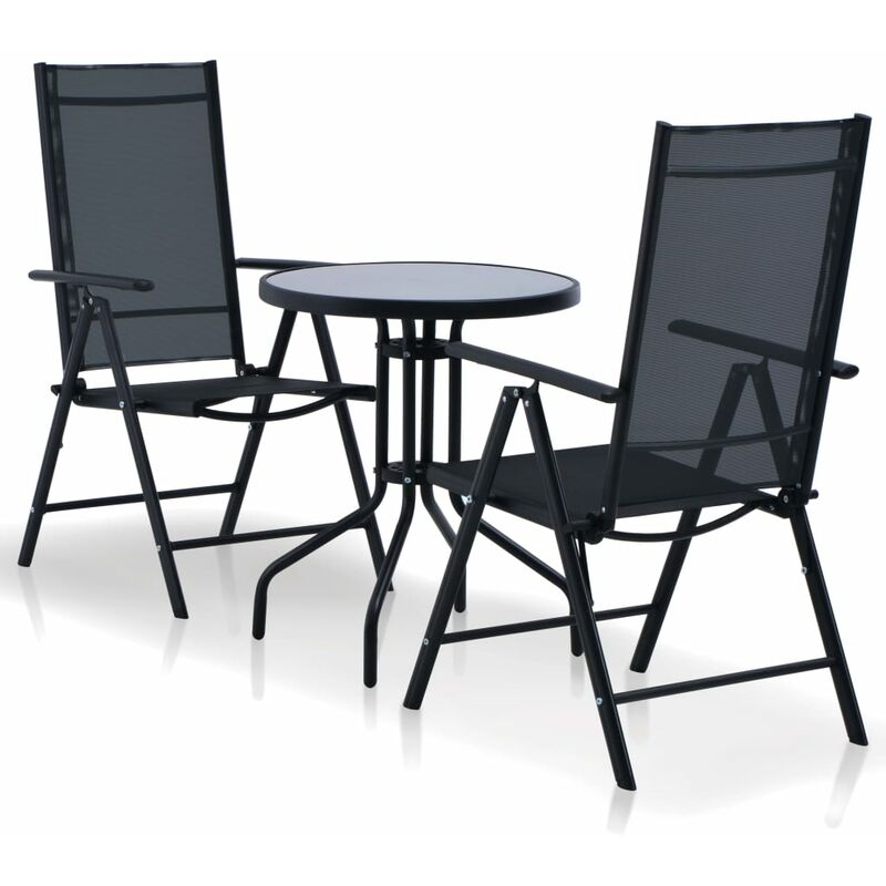 Mobilier de bistro 3 pcs Aluminium et textilène Noir Mobilier de bistro 3 pcs Aluminium et textilène Noir