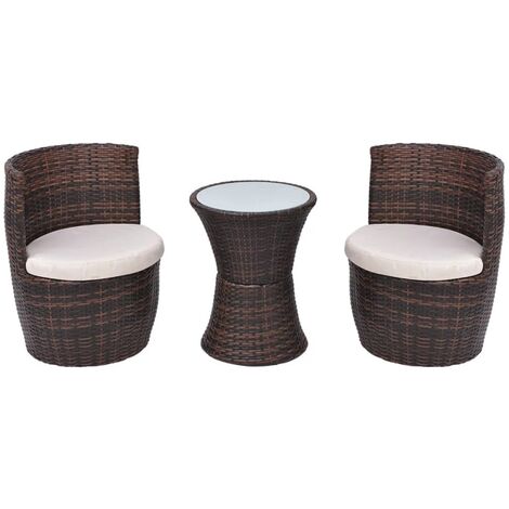 Mobilier de bistro 3 pcs avec coussins Résine tressée Marron