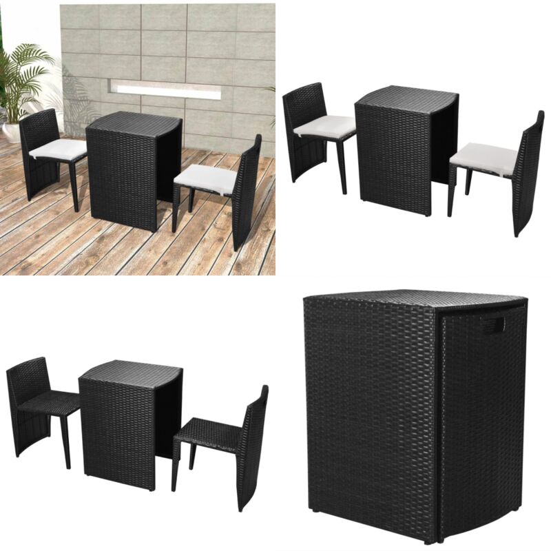Ensemble de bistro 3 pcs avec coussins résine tressée noir - Ensemble Salon De Jardin - Mobilier De Jardin - Table Et Chaise - Set De Jardin - Table