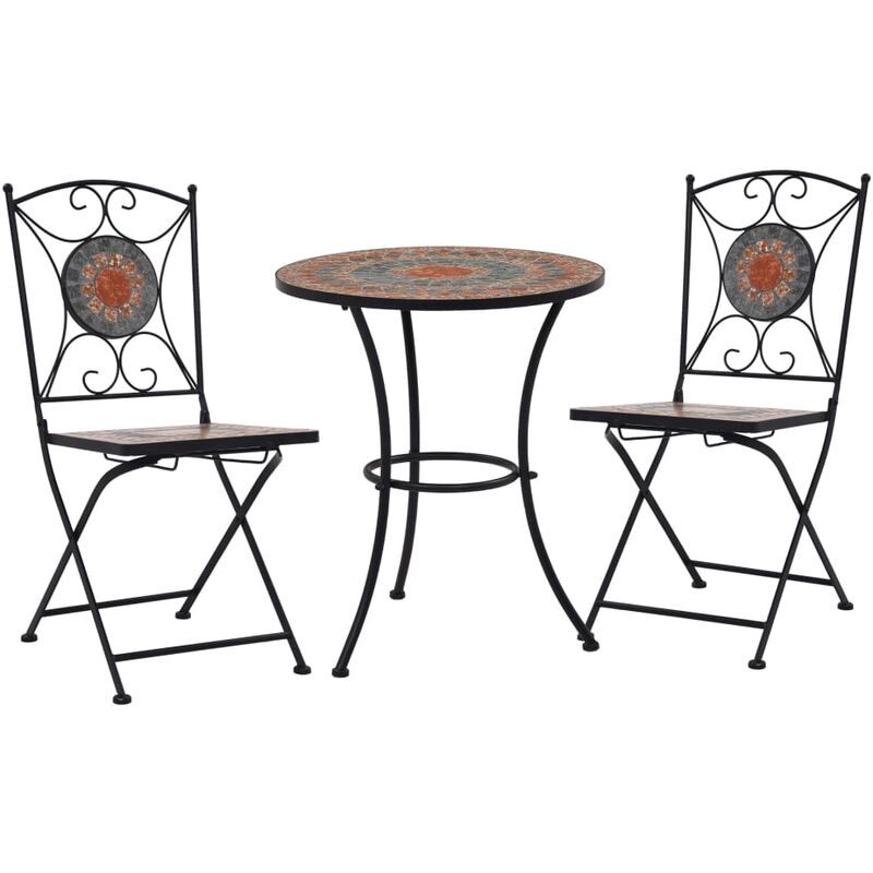 Devenirriche - fimei Mobilier de bistro 3 pcs mosaïque Carreau céramique Orange/Gris