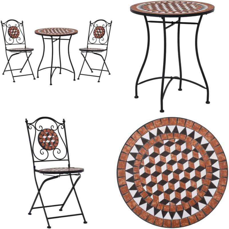 Ensemble de bistro 3 pcs mosaïque Carreau céramique Terre cuite - Ensemble De Bistro - Salon De Jardin - Meubles De Jardin - Table Et Chaises