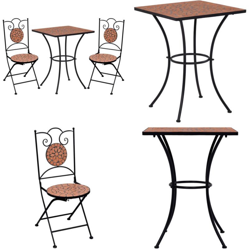 Ensemble de bistro 3 pcs mosaïque Carreau céramique Terre cuite - Ensemble De Bistro - Salon De Jardin - Meubles De Jardin - Table Et Chaises
