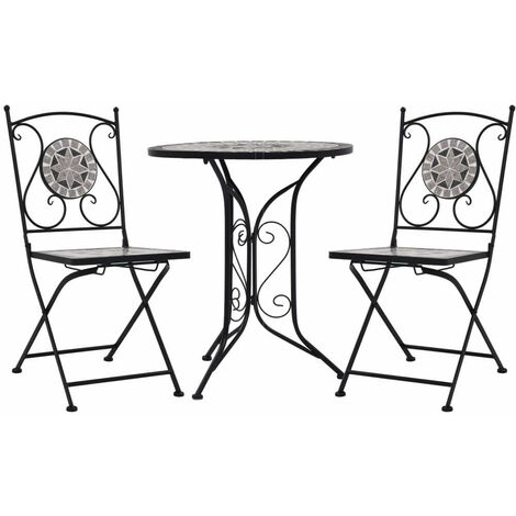 Mobilier de bistro 3 pcs mosaïque Carreaux céramiques Gris