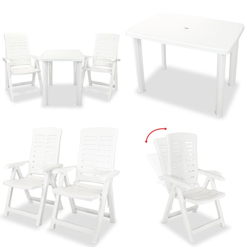 Ensemble de bistro 3 pcs Plastique Blanc - Ensemble Bistrot - Salon De Jardin - Mobilier Extérieur - Table Pliable - Chaise Pliante - Home & Living