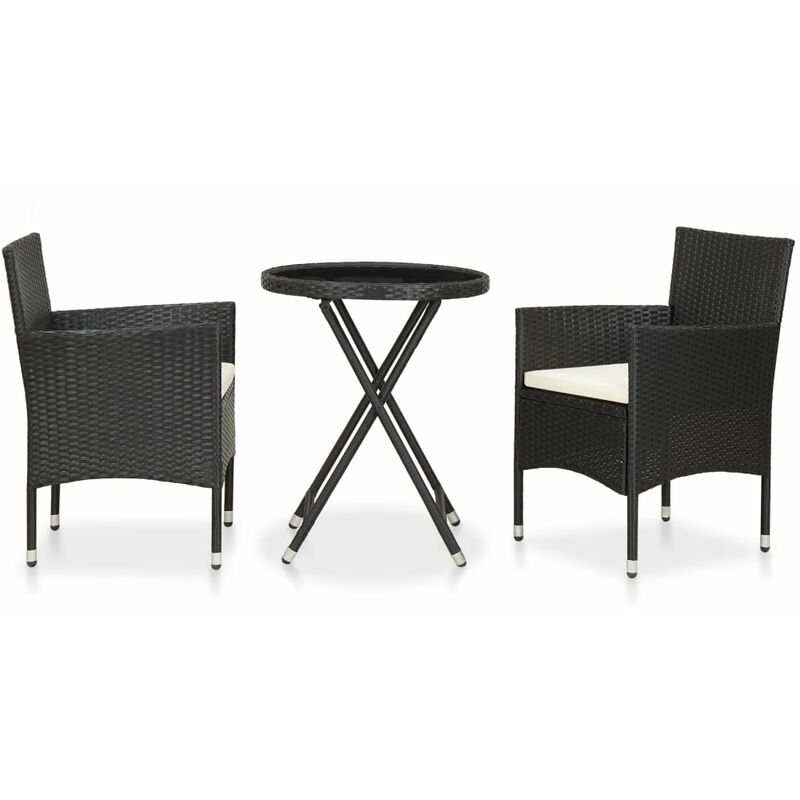 Mobilier de bistro 3 pcs Résine tressée et verre trempé Noir Mobilier de bistro 3 pcs Résine tressée et verre trempé Noir