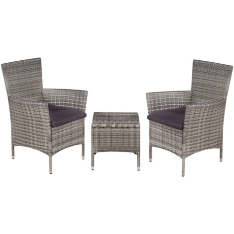 Vidaxl – Mobilier de bistro 3 pcs en résine tressée gris – 2 chaises avec coussins – Table 41x41cm – Cadre acier léger et résistant à l'eau