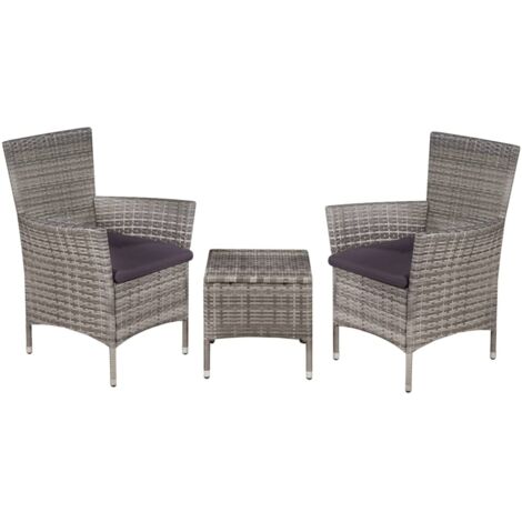 Vidaxl – Mobilier de bistro 3 pcs en résine tressée gris – 2 chaises avec coussins – Table 41x41cm – Cadre acier léger et résistant à l'eau