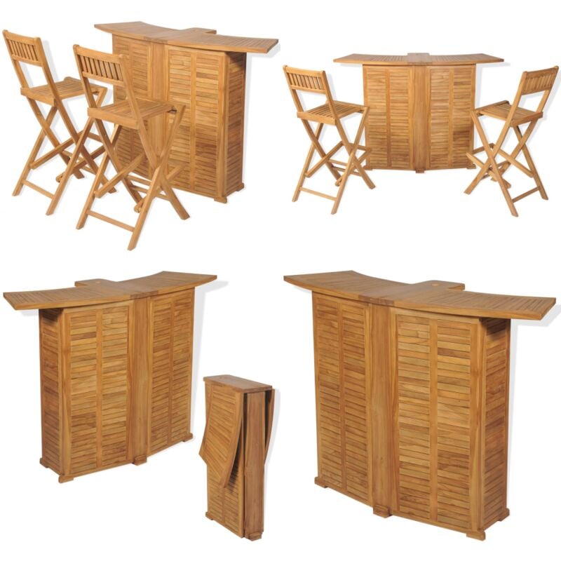Vidaxl - Mobilier de bistro 3pcs et chaises pliables Bois de teck solide - Ensemble De Bar - Mobilier De Jardin - Salon De Jardin - Table De Bar