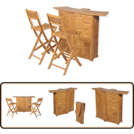 Mobilier de bistro 3pcs et chaises pliables Bois de teck solide - Ensemble De Bar - Mobilier De Jardin - Salon De Jardin - Table De Bar - Chaises Pliantes