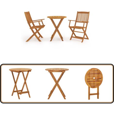 Mobilier de bistro pliable 3 pcs Bois d'acacia solide - Ensemble De Bistro - Meubles De Jardin - Salon De Jardin - Acacia - Table Ronde