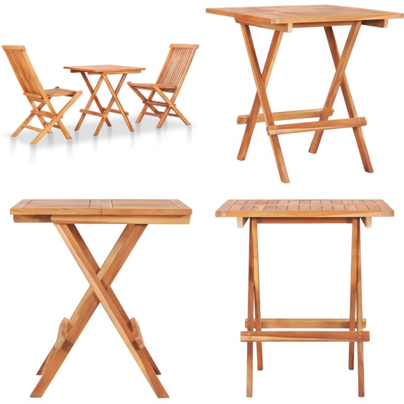 Ensemble de bistro pliable 3 pcs Bois de teck solide - Meubles De Jardin - Salon De Jardin - Set De Bistro - Mobilier De Jardin - Teck Massif - Home