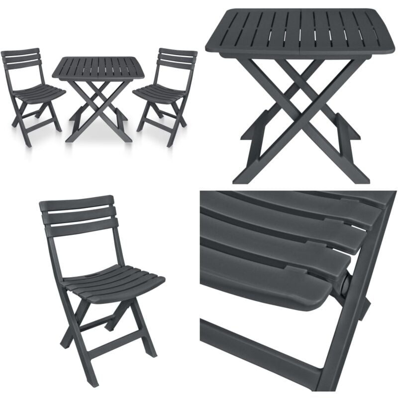 Ensemble de bistro pliable 3 pcs Plastique Anthracite - Ensemble De Bistro - Salon De Jardin - Mobilier De Jardin - Table Pliable - Chaises Pliables
