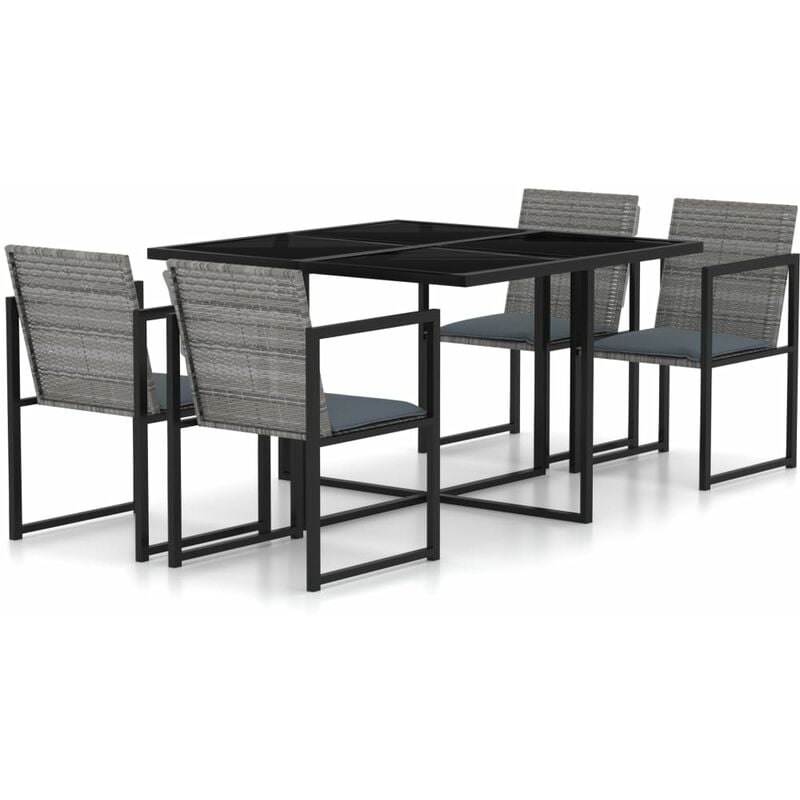 Mobilier à dîner de jardin 5pcs et coussins Résine tressée Gris
