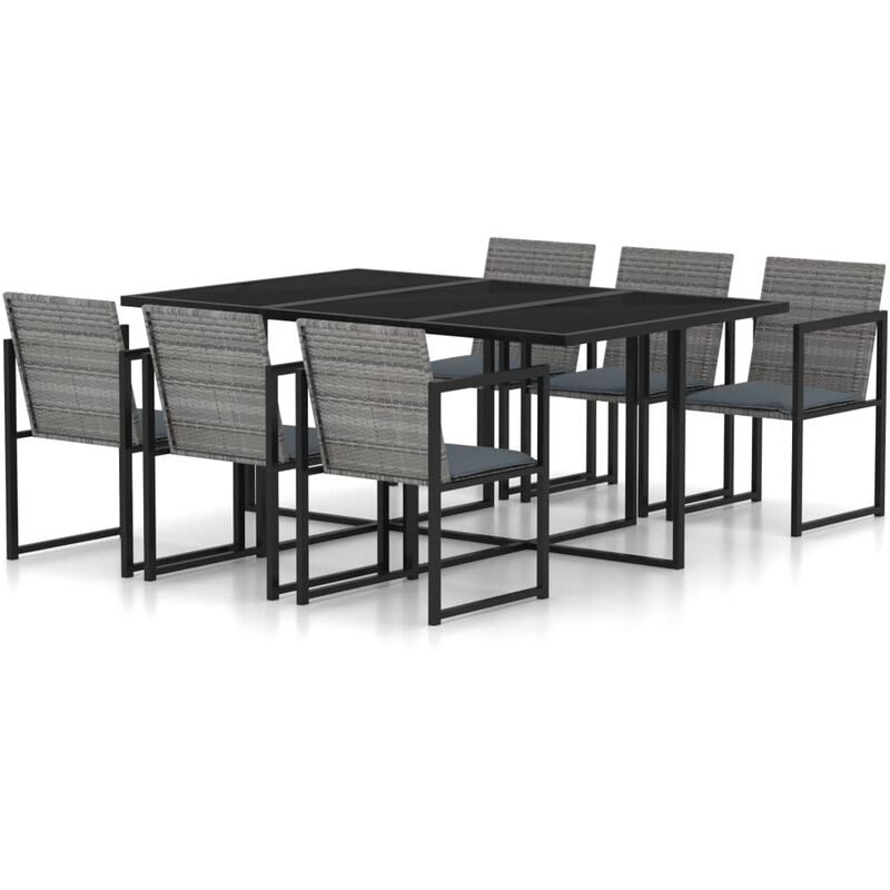 Vidaxl - Mobilier à dîner de jardin 7pcs et coussins Résine tressée Gris
