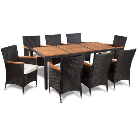 Mobilier de jardin 17 pcs Résine tressée Dessus de table Acacia