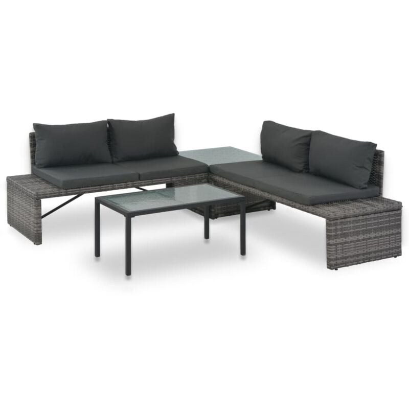 Vidaxl - Salon de jardin 3 pcs avec coussins Résine tressée Gris