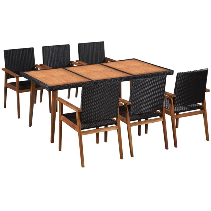 Ensemble à manger d'extérieur 7 pcs Résine tressée Noir marron vidaXL