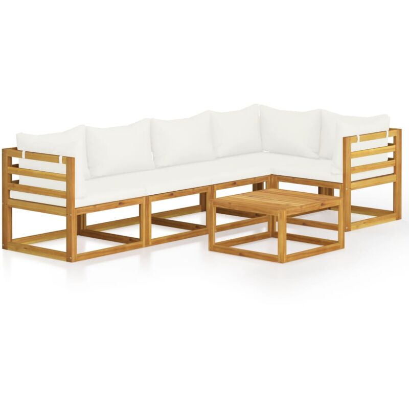Salon de jardin 6 pcs avec coussin Crème Bois d'acacia solide