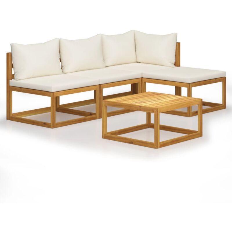 Vidaxl - Salon de jardin 5 pcs avec coussin Crème Bois d'acacia solide