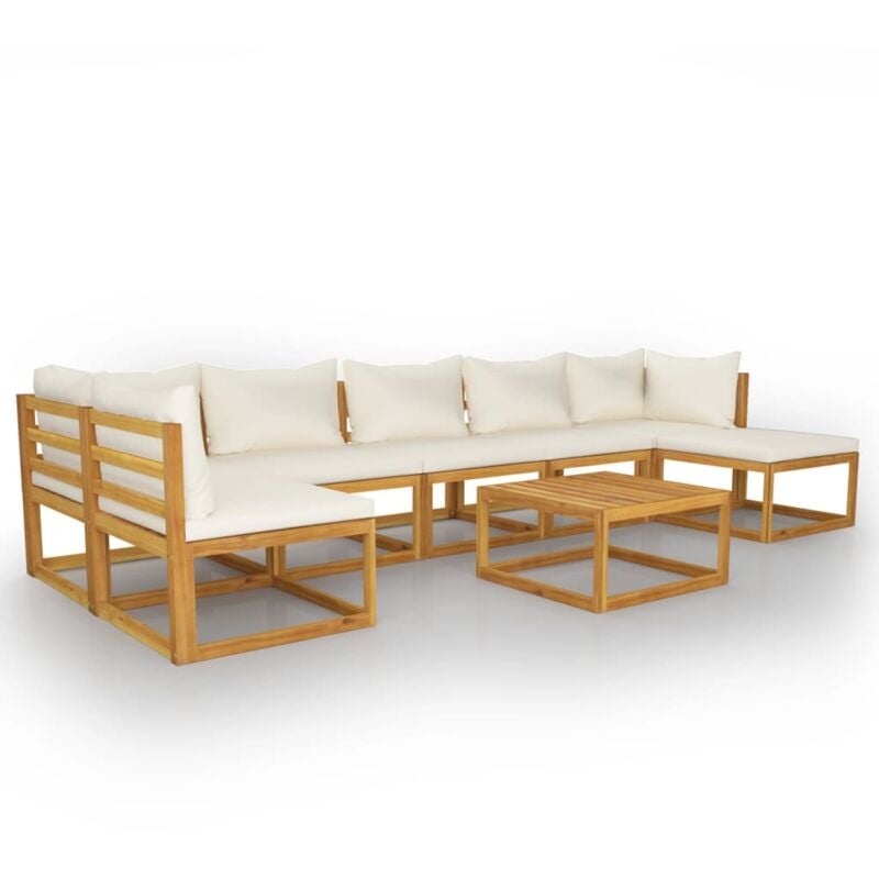 Salon de jardin 8 pcs avec coussin Crème Bois d'acacia solide Vidaxl