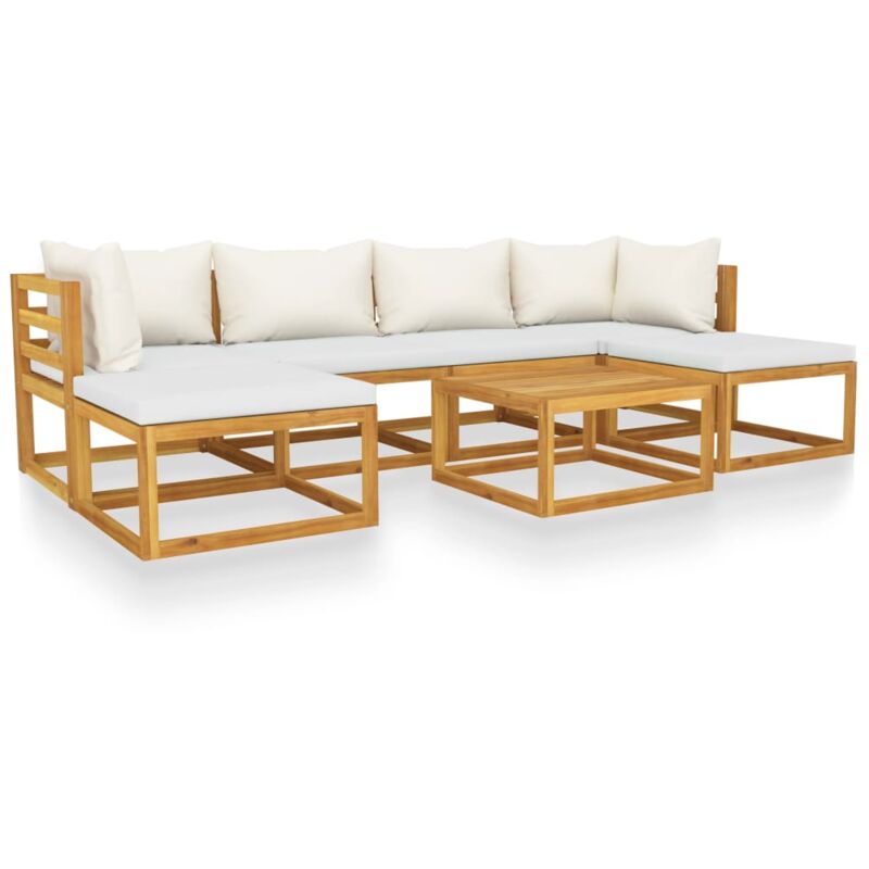 Salon de jardin 7 pcs avec coussin Crème Bois d'acacia solide Vidaxl