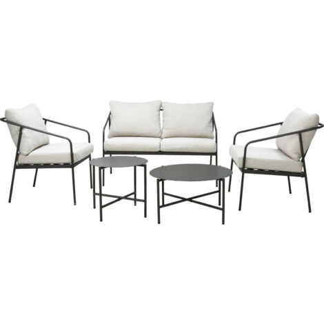 Mobilier de jardin avec deux tables et un canapé, en métal