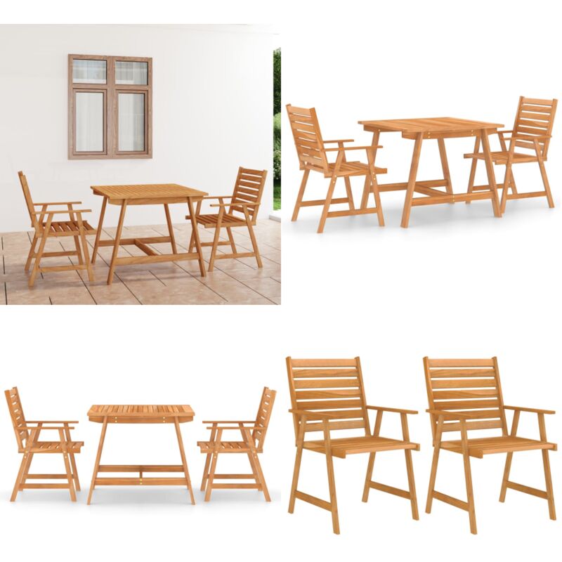Ensemble à manger de jardin 3 pcs Bois d'acacia solide - Ensemble Salon De Jardin - Mobilier De Jardin - Table Et Chaises - Acacia Massif - Meubles