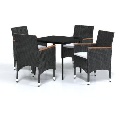 Mobilier de salle à manger de jardin 5 pcs avec coussins Noir