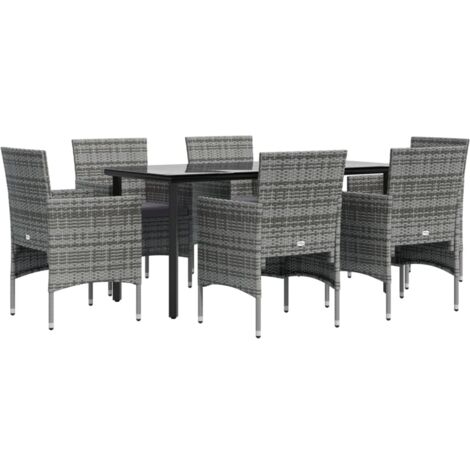 Mobilier de salle à manger de jardin coussins 7pcs Gris et noir