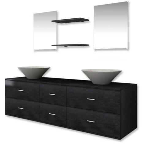 vidaXL 3 pcs Meuble de Salle de Bain Armoire Mural Beige/Noir Multi-modèle