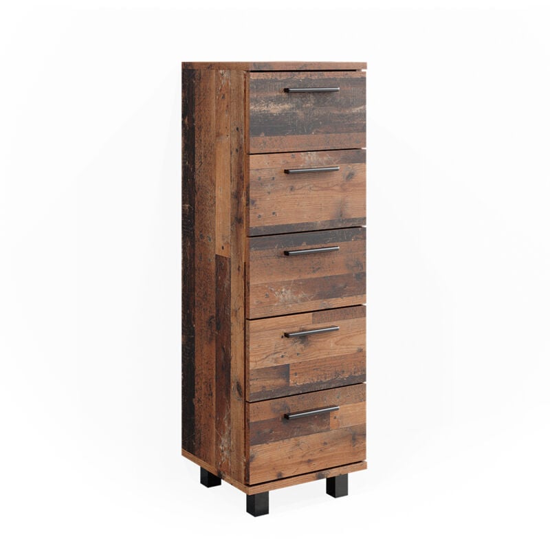 Meuble de rangement de salle de bain Ilias, Chêne rustique, 30 x 95 cm avec 5 tiroirs Vicco