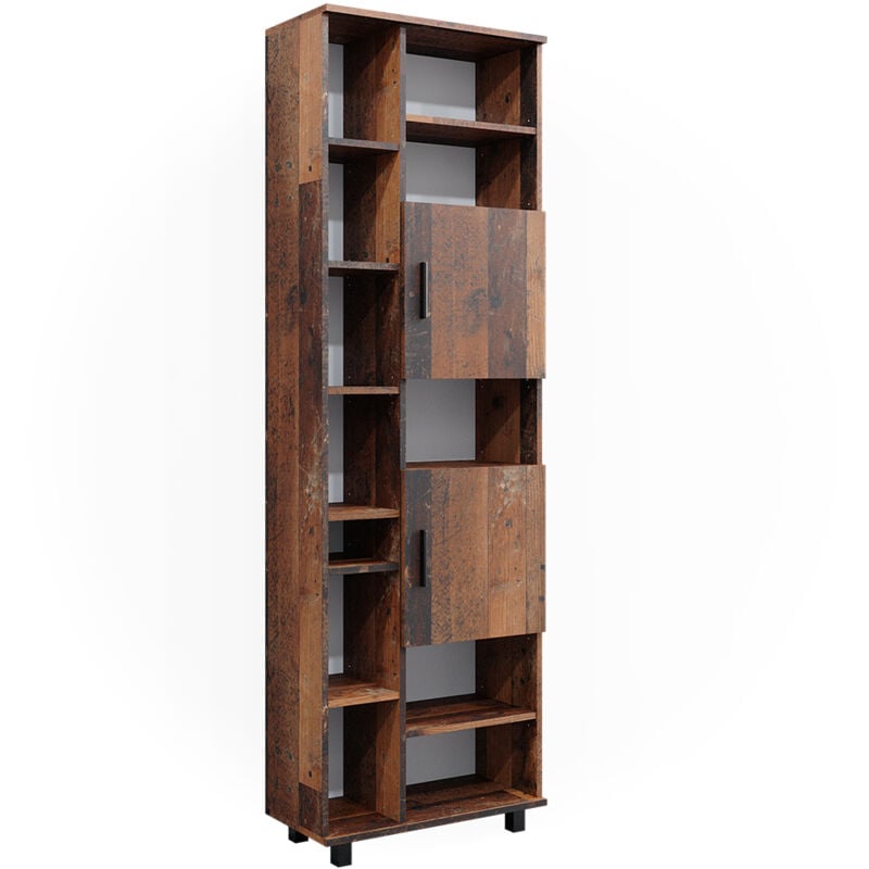 Meuble de rangement de salle de bain Ilias, Chêne rustique, 60 x 190 cm avec portes, et compartiments ouverts Vicco