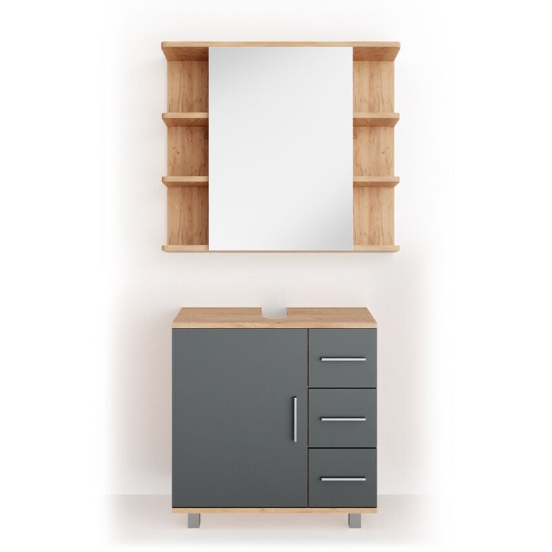 Vicco - Ensemble de meubles de salle de bain Ilias, Chêne, 2 parties