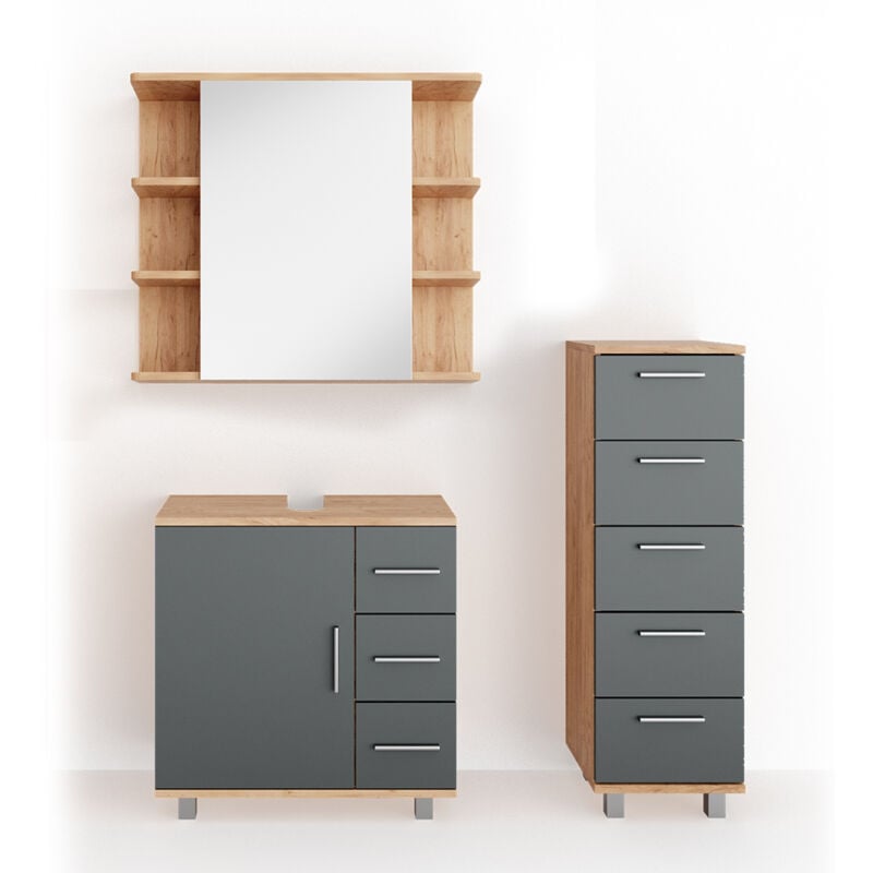 Vicco - Ensemble de meubles de salle de bain Ilias, Chêne, 3 parties