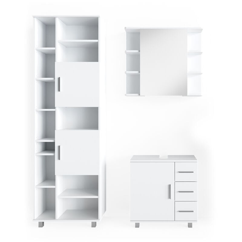 Vicco - Ensemble de meubles de salle de bain Ilias, Blanc, 3 pièces, avec armoire basse 60 cm