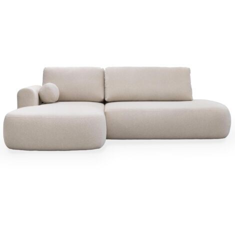 Mobilier Deco – Canapé d’angle convertible avec coffre effet peau de mouton écru – Angle gauche – Dimensions L286xP175xH90 cm – Confort exceptionnel et rangement spacieux